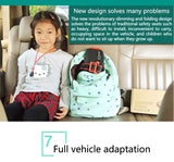 Child seated in a car with a portable baby car seat, showcasing innovative design for safety and convenience.