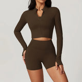 Women's Sexy Zip Long Sleeve Yoga Jacket – Workout Running Cycling Top