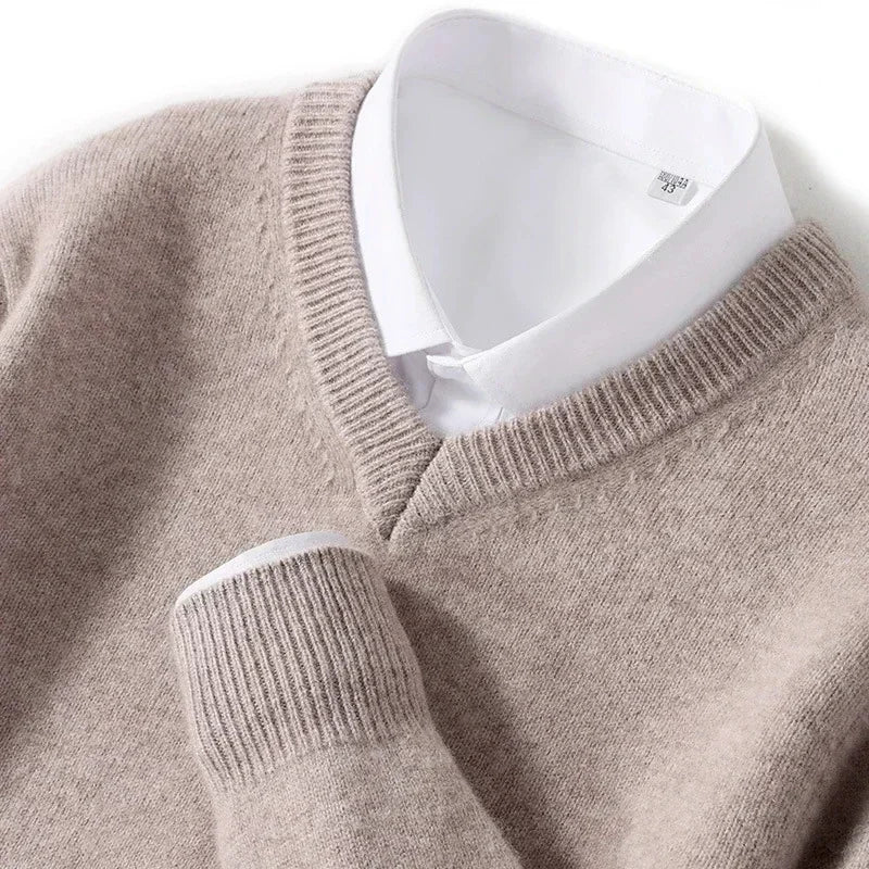 Men's Plus Size Wool V-Neck Sweater