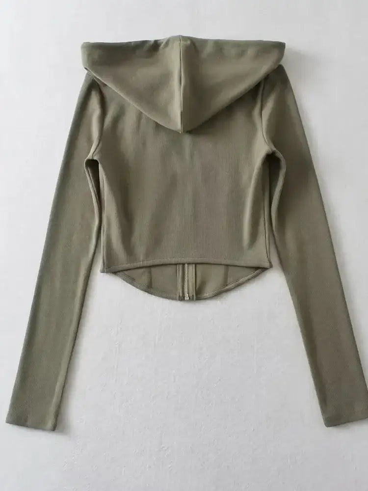 Women Cropped Zip Hoodie Y2K Corset Hem Sweatshirt