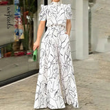 Women Art Print Wide Leg Jumpsuit