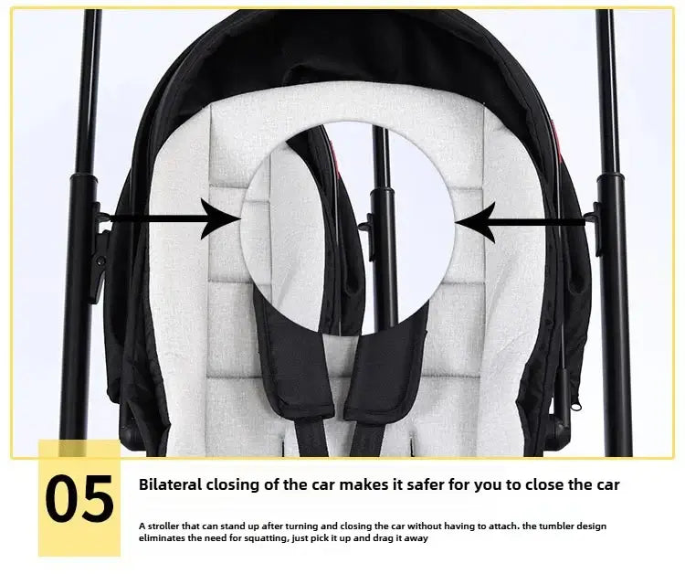 Highview Baby Stroller showing bilateral closure feature for safe and easy operation.