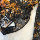 Women Square Neck Mesh Print Bodysuit