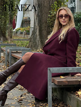 Burgundy Woolen Double Breasted Winter Coat