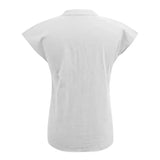 Back view of BreezyLuxe™ Cotton Linen V-Neck Blouse in solid color, featuring cap sleeves and regular fit.