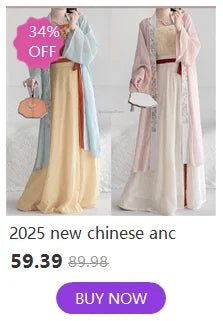2025 new Chinese Hanfu three-piece outfit for women, featuring elegant colors and a 34% discount on stylish traditional attire.
