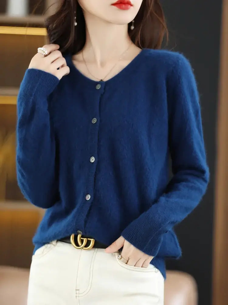 Women Mink Cashmere Knit Cardigan