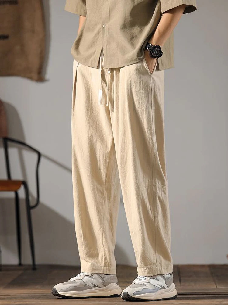 Men Linen Wide Leg Sweatpants