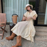 Women Mid Calf Boots Rose Embroidery Leather