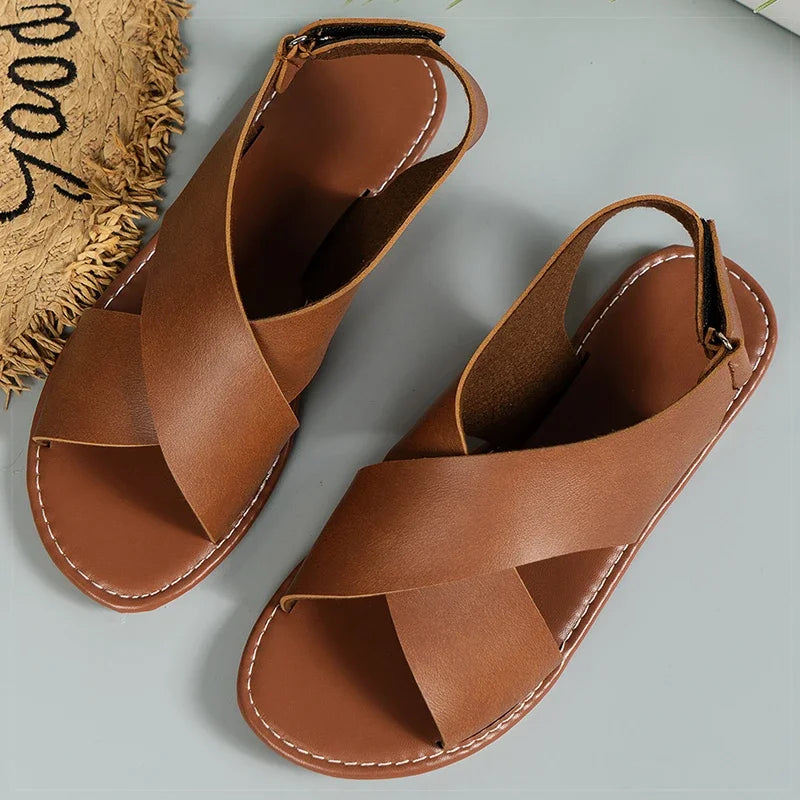 Women Soft Leather Flat Sandals Summer
