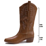 Women Mid Calf Boots Pointed Toe Fur Heels