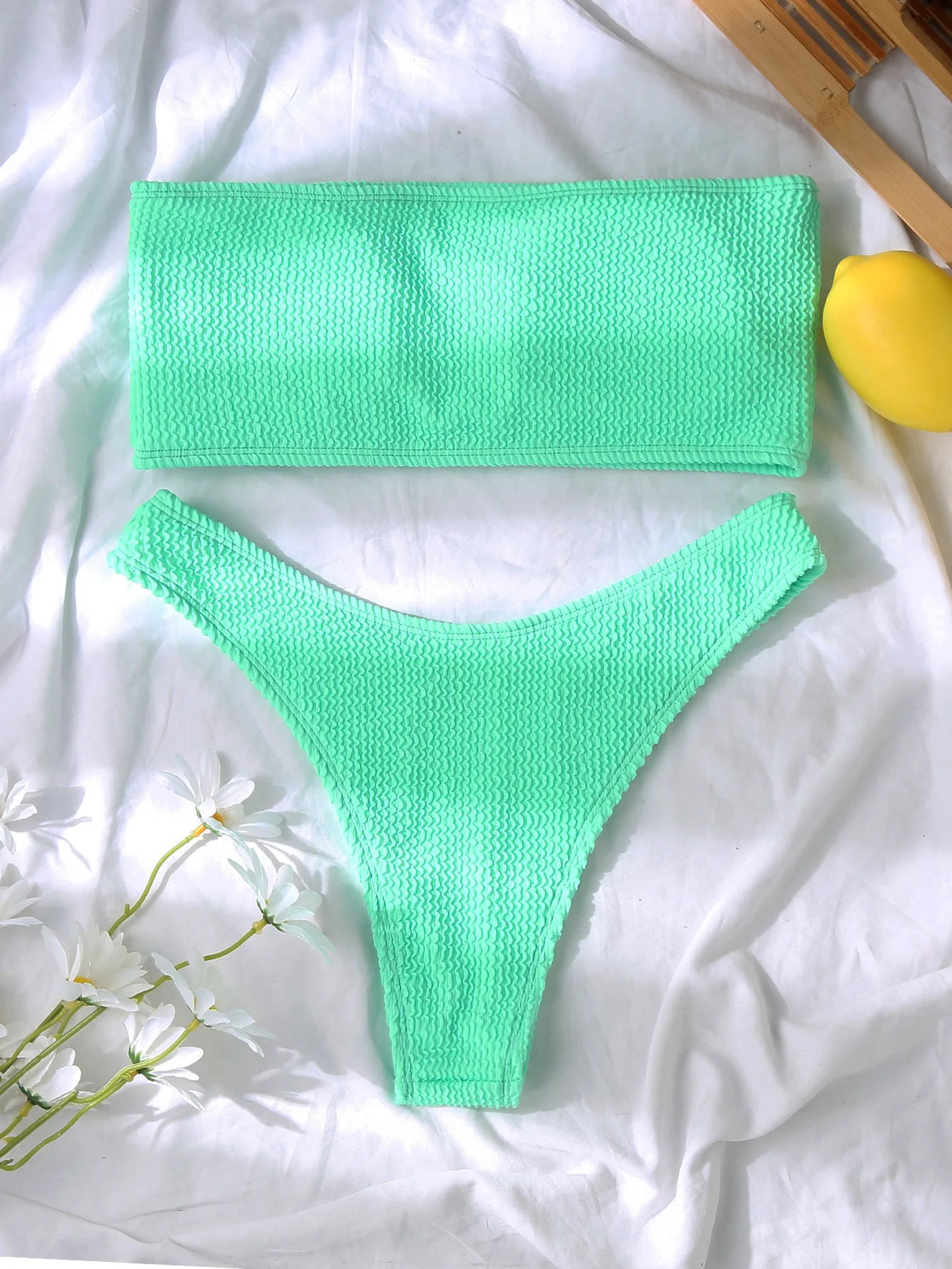 Textured High Cut Bikini