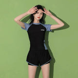 Women Patchwork Short Sleeve Swimsuit