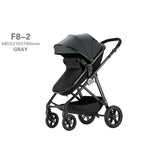 High-view four-wheel baby stroller F8-2 in gray, suitable for ages 0-3 years, foldable with a load capacity of 20kg.