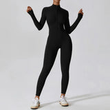 Women Fitness Zipper Long Sleeve Jumpsuit