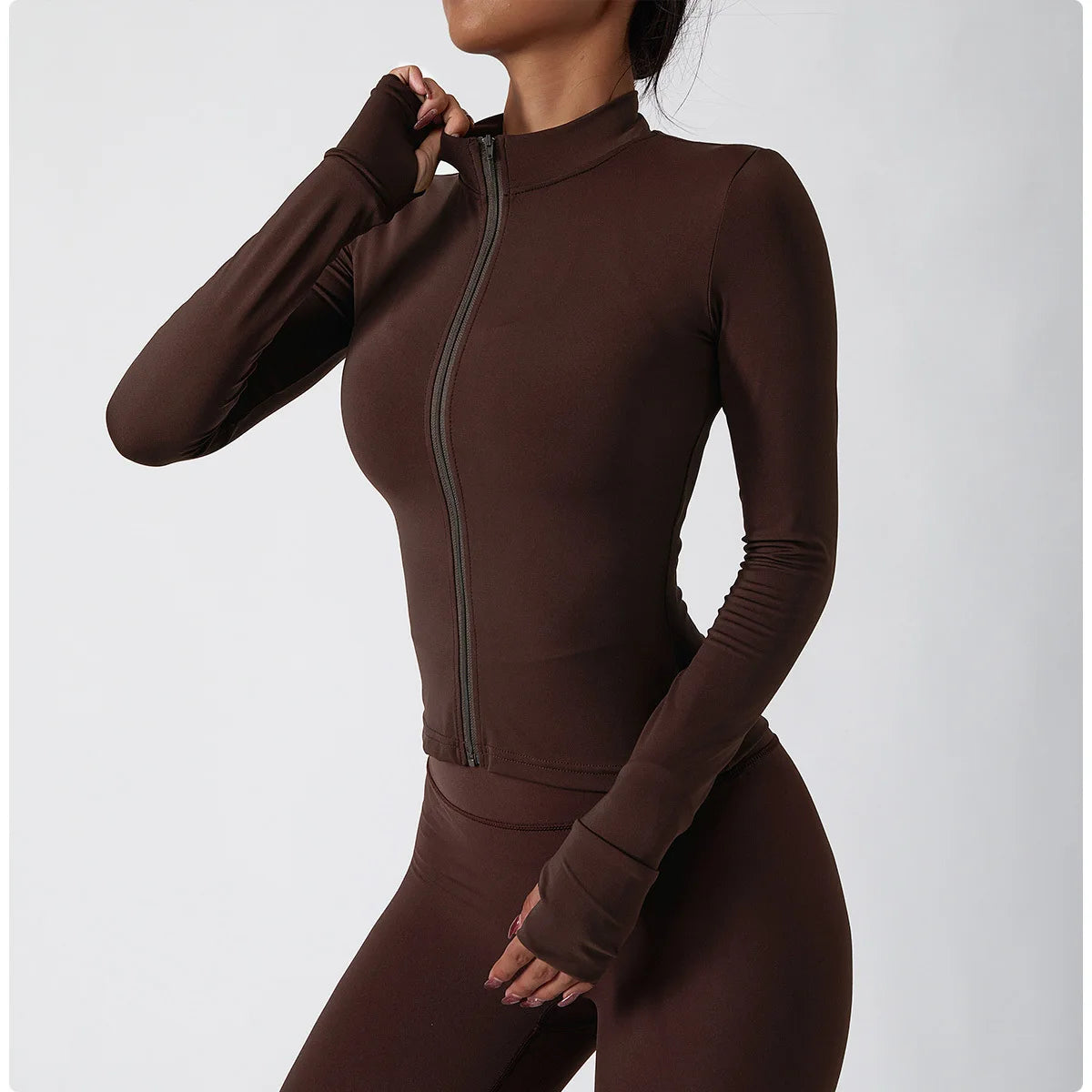 Women's Zip Long Sleeve Yoga Jacket – Slim Fit Gym Training Top
