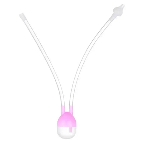 Mouth suction nasal aspirator for newborns, featuring a pink silicone design and two flexible tubes.