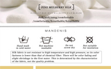 Infographic highlighting care instructions for fine mulberry silk, emphasizing its softness, comfort, and breathability.