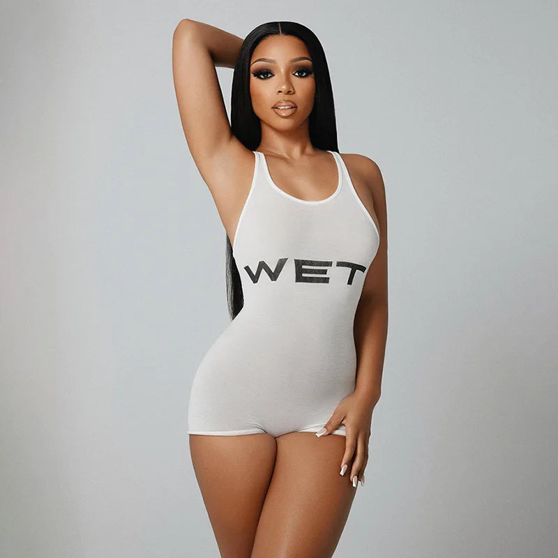 SportMuse™ – Letter Print Slim Sport Romper (Dynamic, Casual & Stretchy)