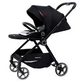 Highview Baby Stroller in black with foldable design, suitable for 0-3 years, featuring a high landscape and durable aluminum frame.