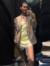 Women Lace Patchwork Dress Jacket Set