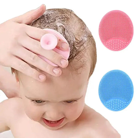 Baby silicone bath brush in use, featuring soft bristles for gentle cleaning during bath time.