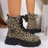 Women Leopard Print Ankle Boots – Winter High Heel Platform Shoes