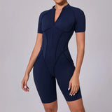 Women Sports Zipper Short Jumpsuit