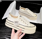 Women Canvas Shoes Black White Platform Sneakers