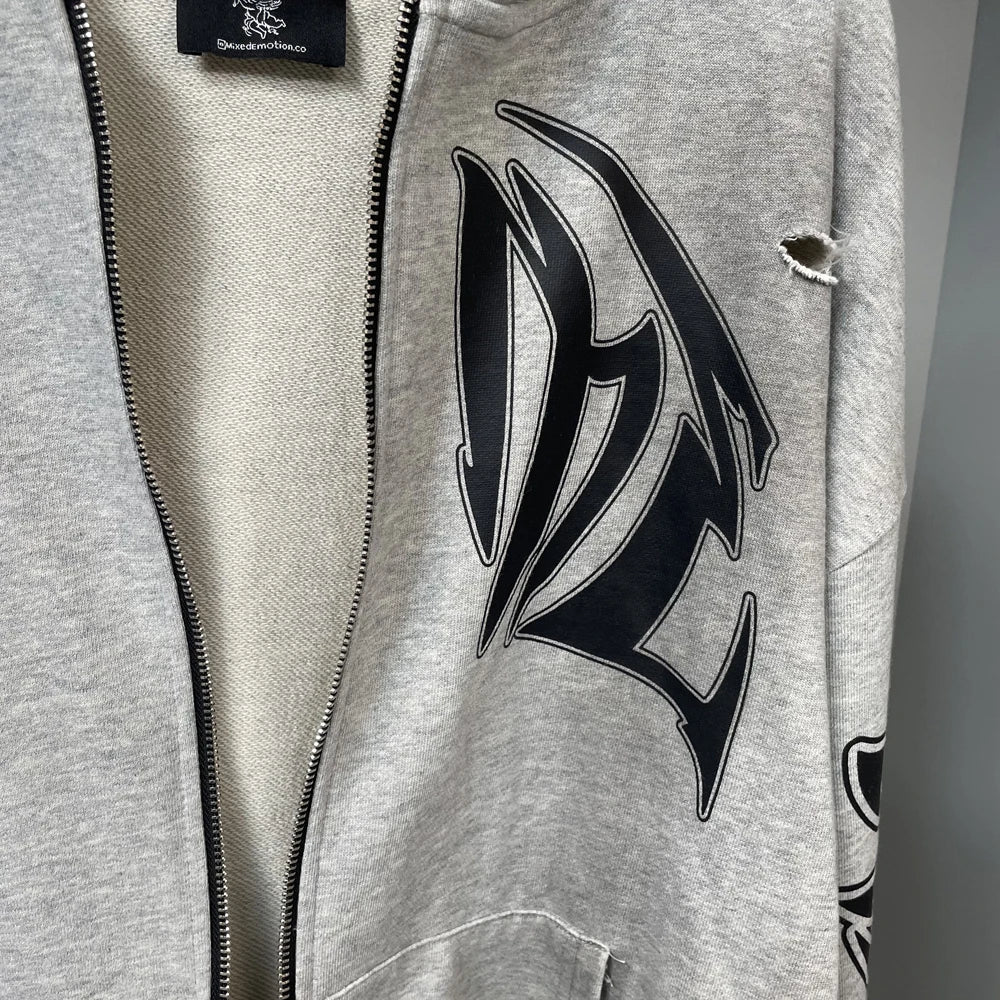 Men Rhinestone Zipper Hoodie