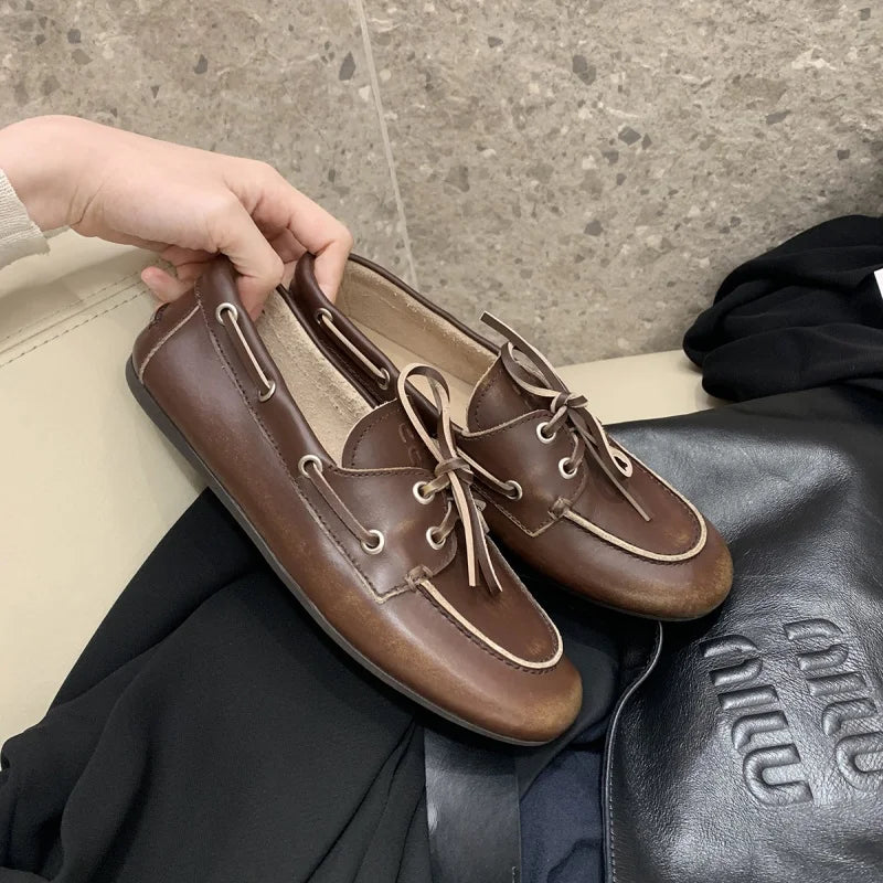 Women Loafers – Genuine Leather Lace-Up Flats 2025