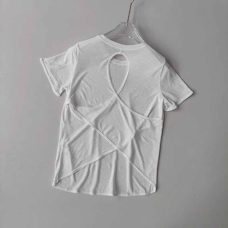 Women Mesh Hollow Back Fitness Shirt