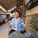 Tossy V-Neck Patchwork Knit Cardigan