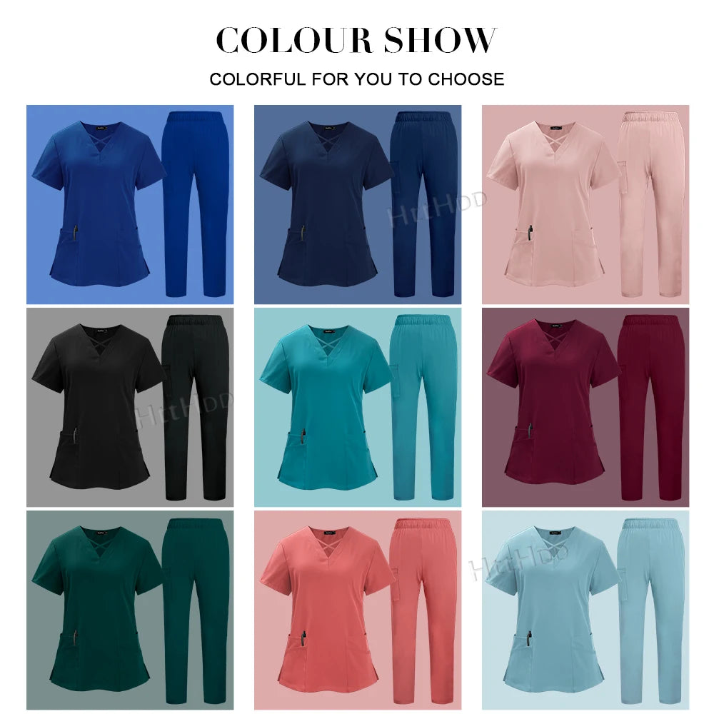 Colorful Nurse Dental Scrubs Set showcasing various options for medical uniforms in different colors.