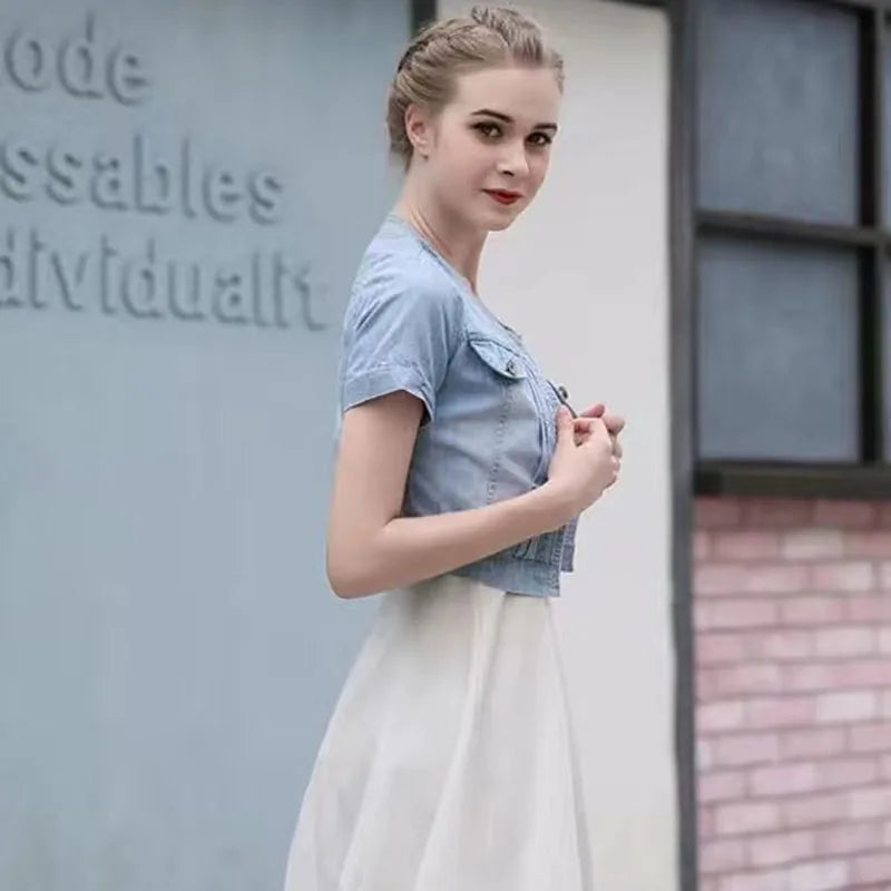 Lucyever Y2K Cropped Denim Jacket for Women