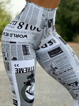 Women Newspaper Print Lifting Pants