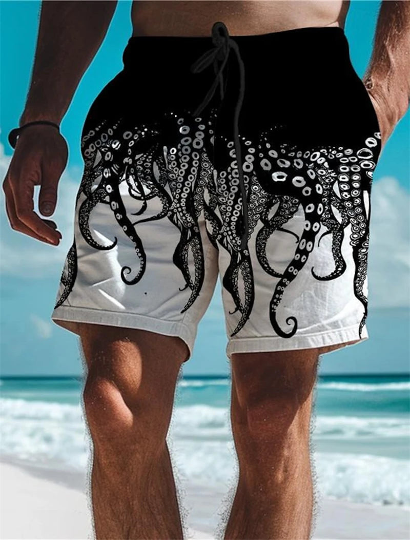 Men 3D Fish Print Beach Shorts