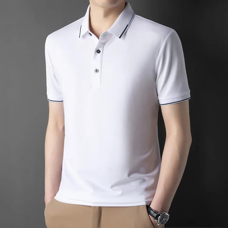 Men Luxury Silk Cotton Polo Shirt