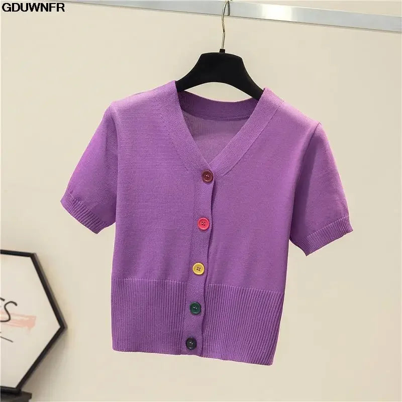 Women's Short Sleeve Crop Knit Sweater