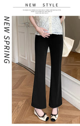 Y2K bootcut maternity pants in black, perfect for spring, made from breathable ice silk fabric.
