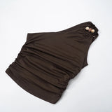 One-Shoulder Beaded Ruched Tank Top