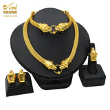 Luxury Indian bridal necklace set in 24K gold plated zinc alloy, featuring a necklace, earrings, ring, and bracelet.