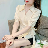 Chiffon V-Neck Short Sleeve Women's Jacket