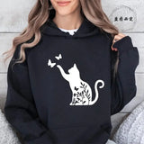 Women Cat Heartbeat Print Hoodie Streetwear Pullover