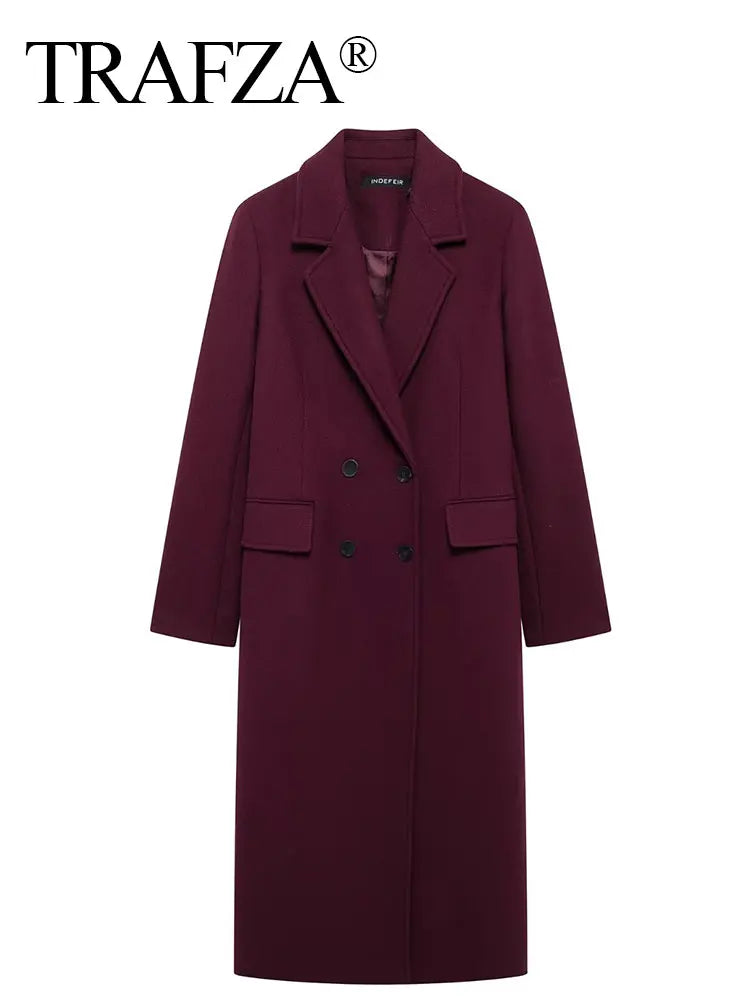 Burgundy Woolen Double Breasted Winter Coat
