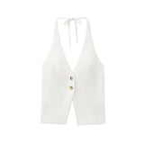 Front Button Halter Backless Camisole Tank