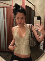 Korean Fashion Backless Halter Crop Tank