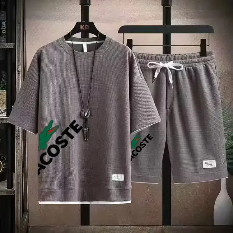 Men Waffle Print Shorts Set