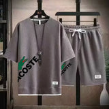 Men Waffle Print Shorts Set