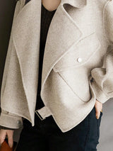 Elegant Woolen Belted Bomber Winter Coat